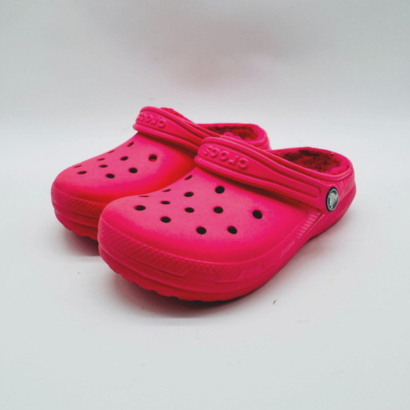 Crocs Clogs Girls 12c Pink Fleece Lined Croslite Rubber Slip On Comfort Mules - Picture 4 of 10